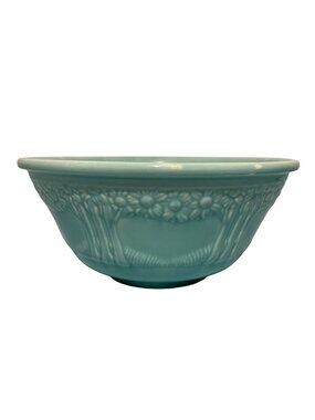 Beautiful Vintage Teal Blue Homer Laughlin Mixing Bowl Apple Tree Design